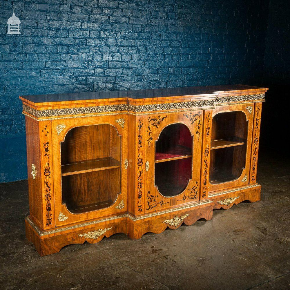 19th C French Empire Walnut Credenza With Intricate Marquetry And Brass Reliefs photo 9000.0