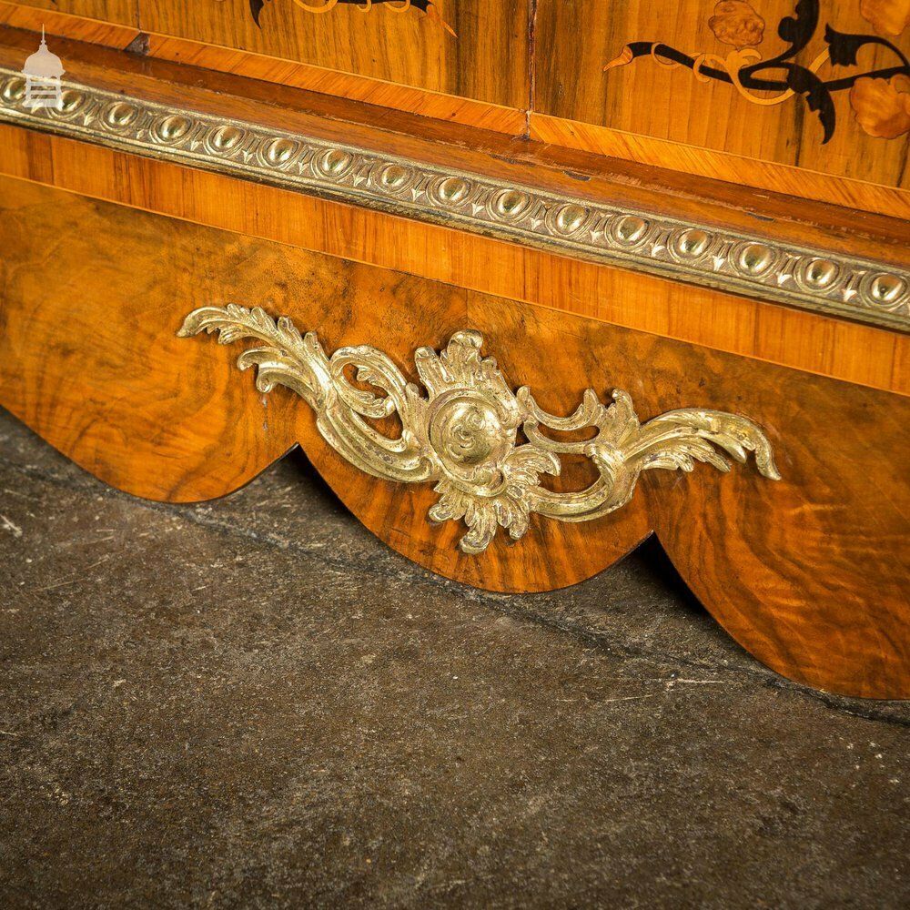 Furniture 19th C French Empire Walnut Credenza With Intricate Marquetry And Brass Reliefs photo