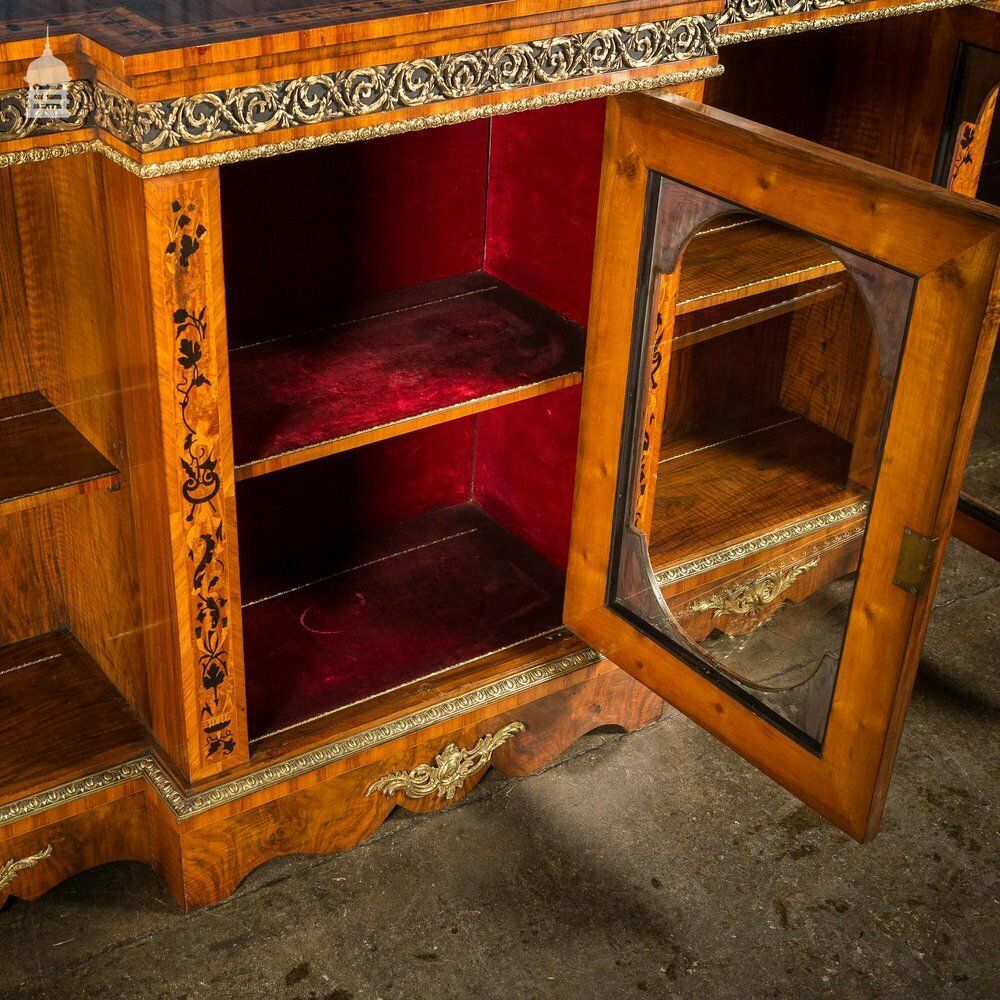 photo vinterior 19th C French Empire Walnut Credenza With Intricate Marquetry And Brass Reliefs