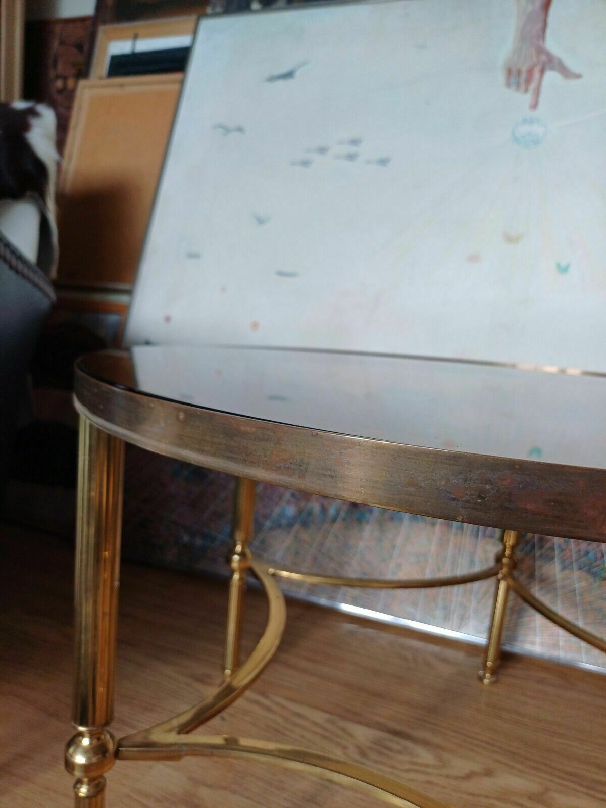photo for sale Pair Of Fine Hollywood Regency Brass Mid Century Side Coffee Tables