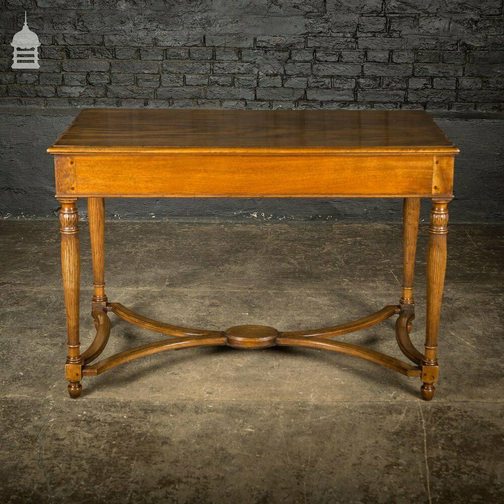 A Fine Late 19th C Sheraton Style Writing Table With Carved Prince Of Wales Feathers Escutcheons And Elegant Mellon Fluted Legs. photo buy