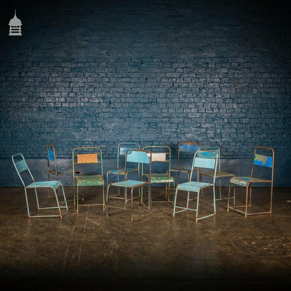 Set Of 10 Metal Industrial Chairs From Indonesia photo for sale
