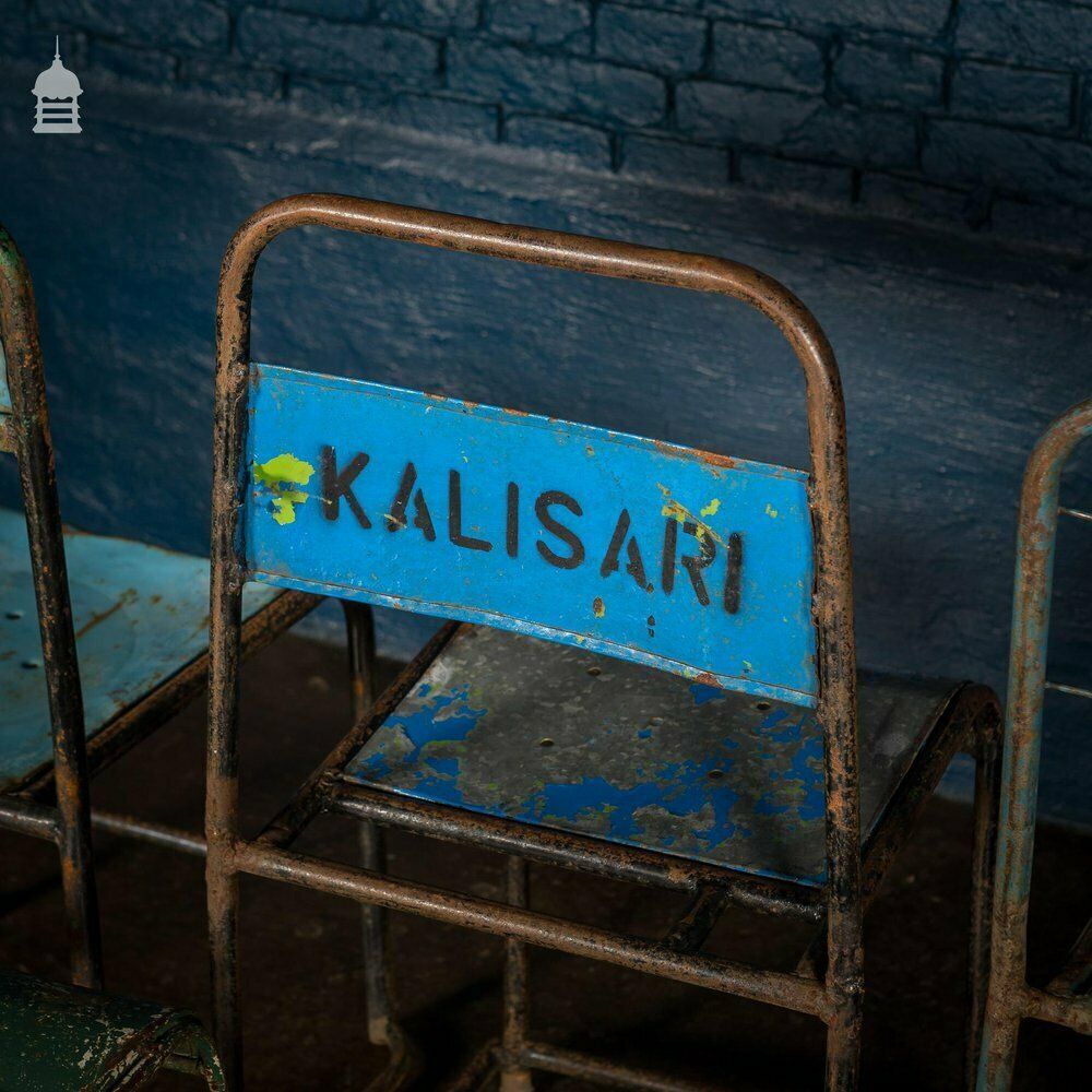 photo vintage Set Of 10 Metal Industrial Chairs From Indonesia
