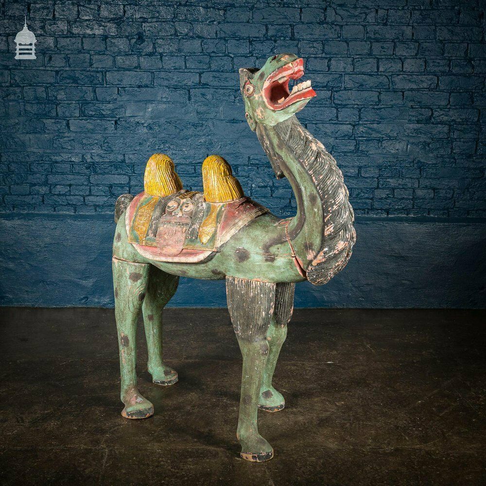 Vintage Carved 4½ Ft Hardwood Camel With Polychrome Detail photo furniture