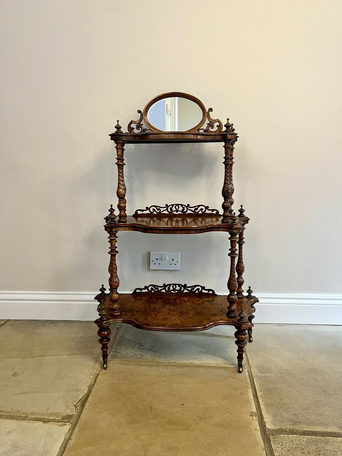 Wonderful Victorian Quality Burr Walnut Whatnot photo Home Decor
