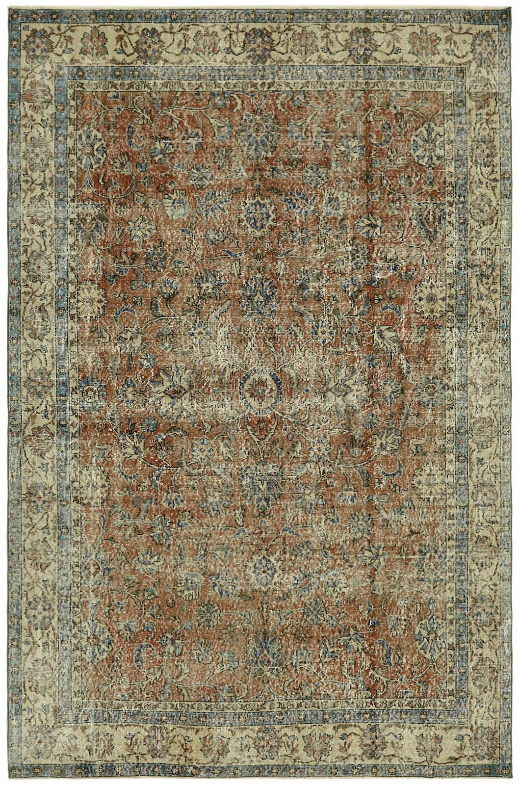 Handmade Anatolian Beige Turkish Vintage Area Rug 206 Cm X 305 Cm