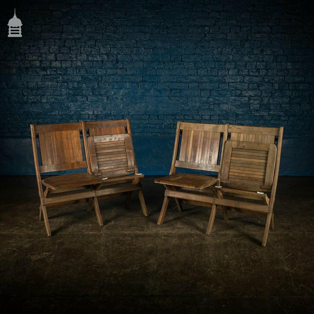 Pair Of Vintage Hardwood Folding Double Spectators Seats photo vinterior