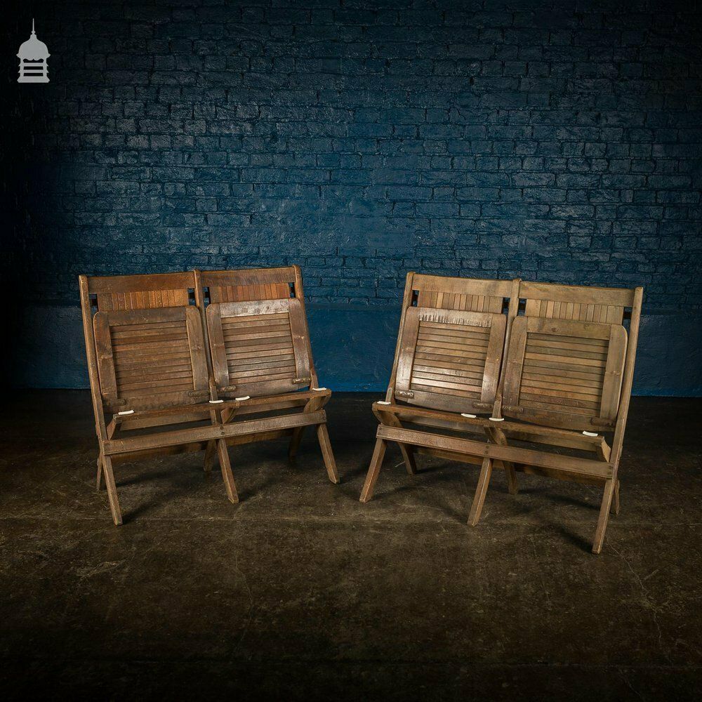 Pair Of Vintage Hardwood Folding Double Spectators Seats photo buy