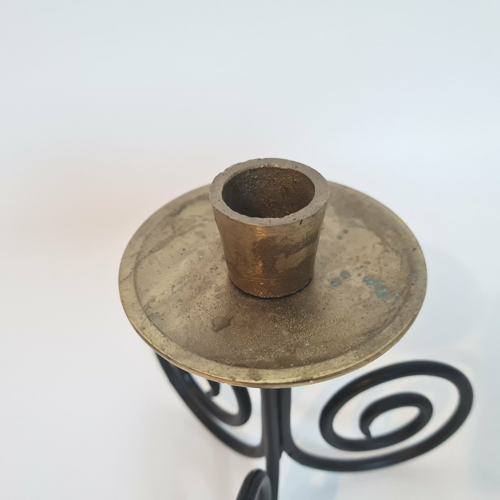 Vintage Mid Century Modern Candle Holder Wrought Iron With Brass 60s Gallo Design Villeroy & Boch photo for sale