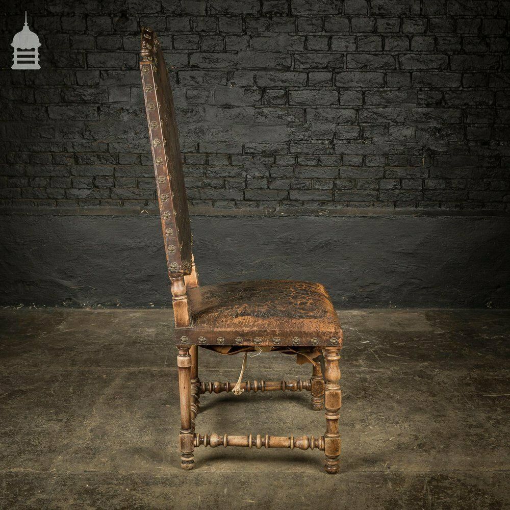 19th C Spanish Studded Throne Chair With Embossed Leather photo vinterior