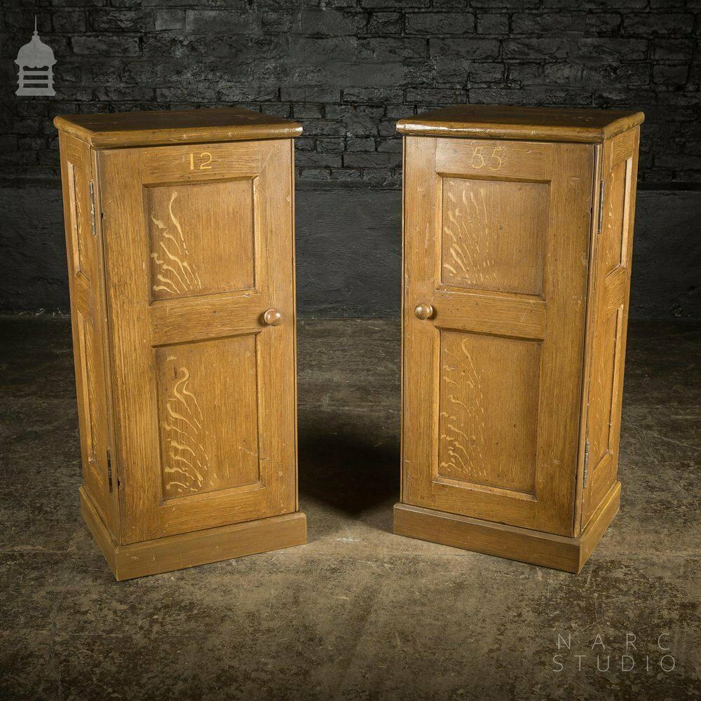 Furniture Pair Of Narc Studio Scumble Glazed ‘Ebenezer Bedside Cabinets’ Built From Pew Components Dated 1868 photo