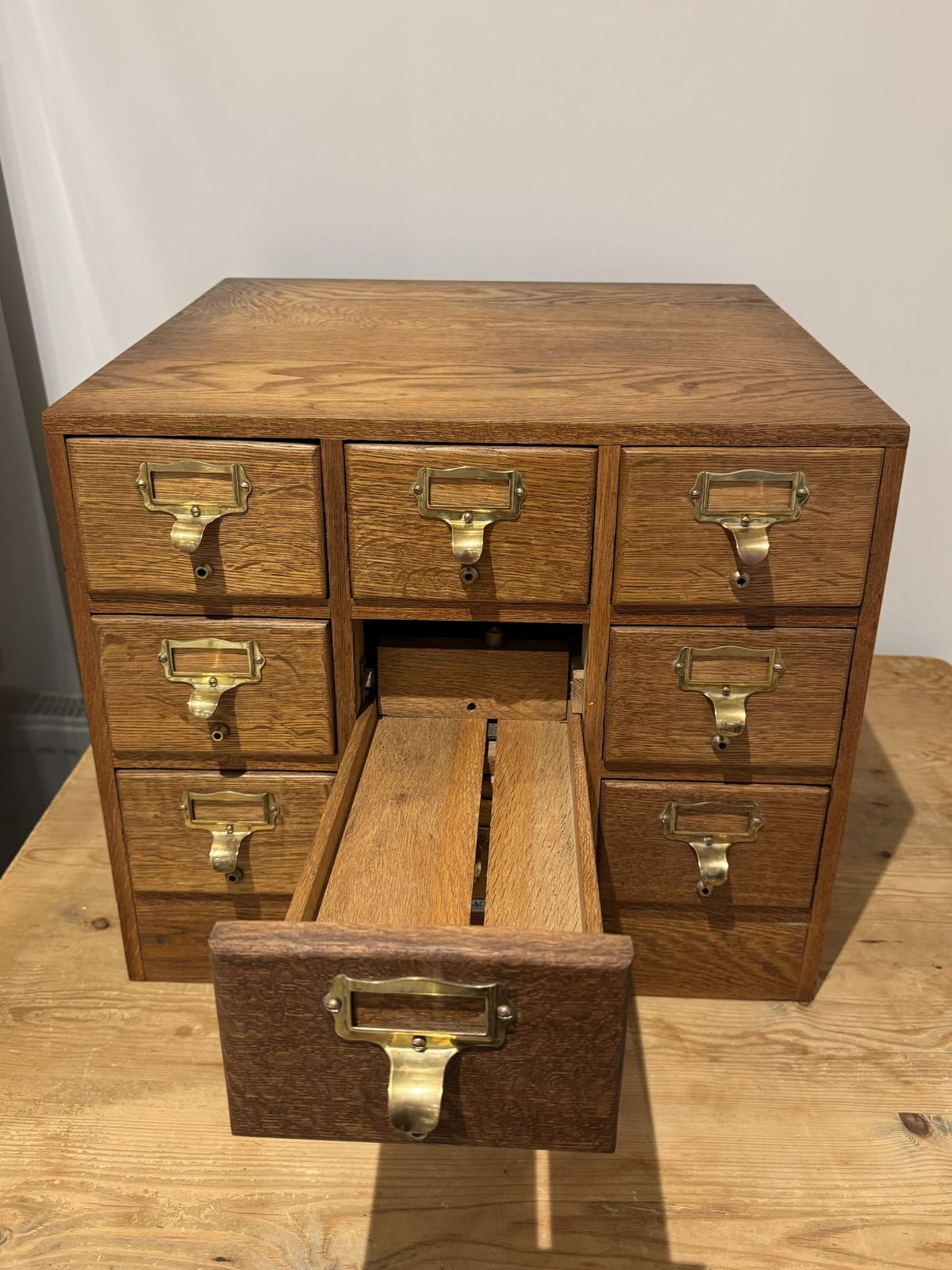 Art Deco Golden Oak Sloping Card Index Filing Cabinet By Libraco photo for sale