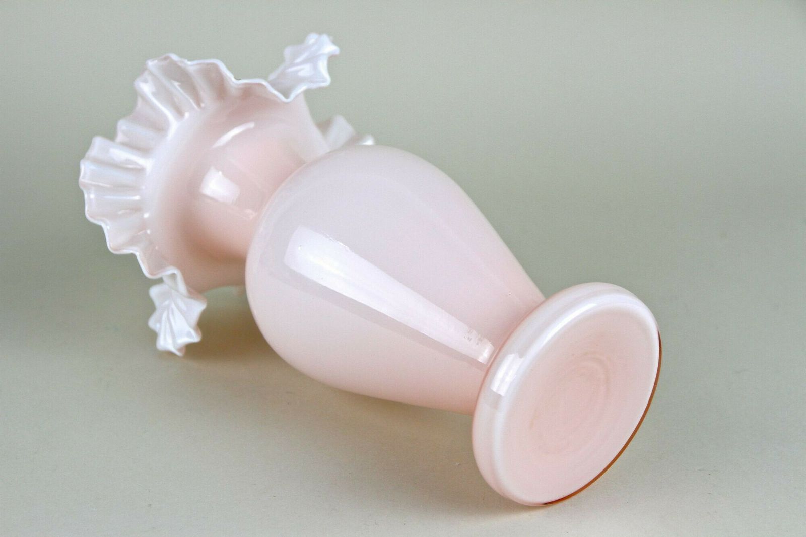 Home Decor 20th Century Art Nouveau Pink Frilly Edged Glass Vase, Austria Circa 1900 photo
