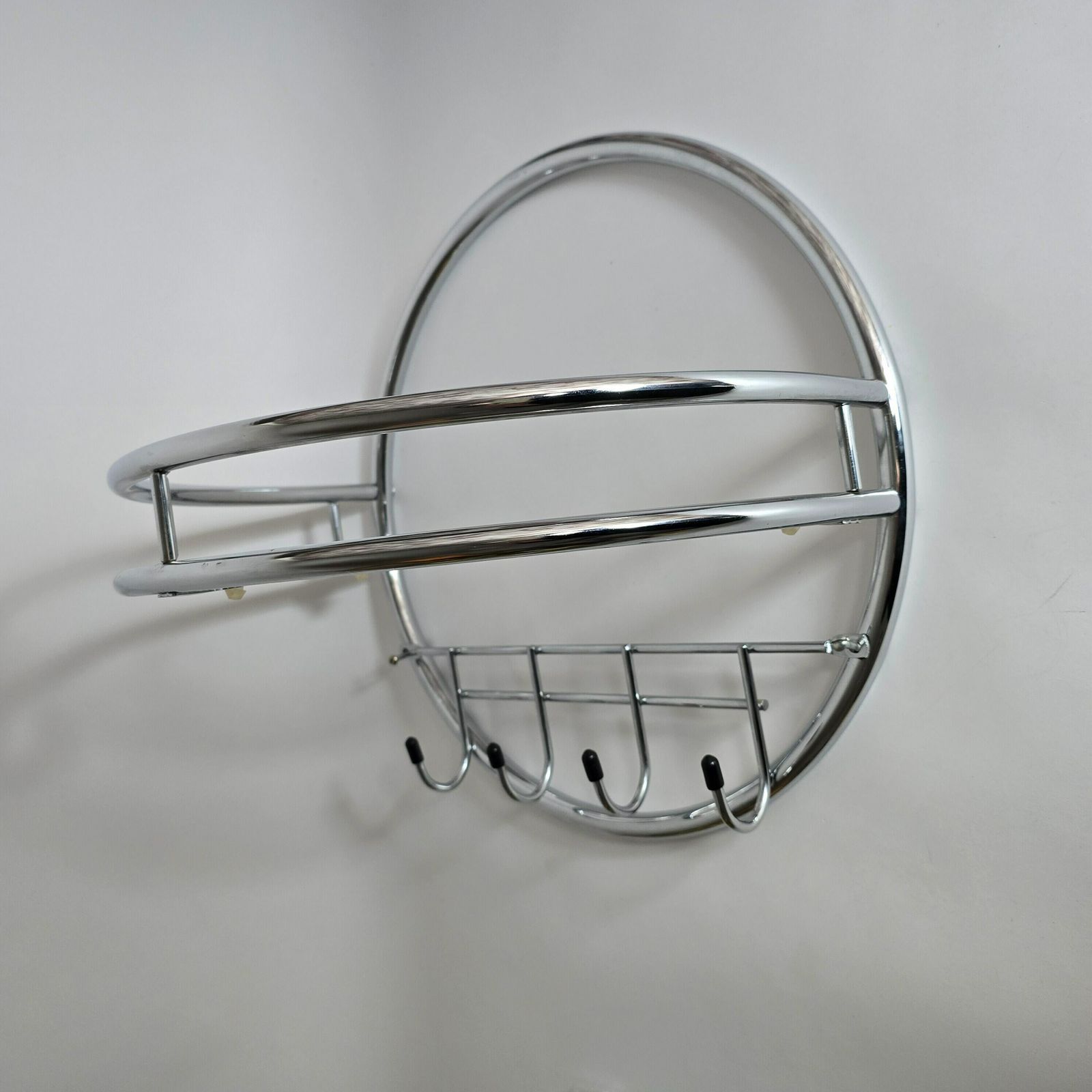 photo furniture Vintage Chrome Pipe Bathroom Shelf With Clear Glass And 4 Hooks