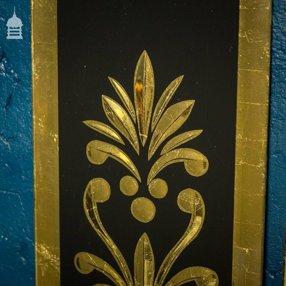Set Of Four 19th C Gold And Black Mirrored Ornate Patterned Glass Panels photo for sale