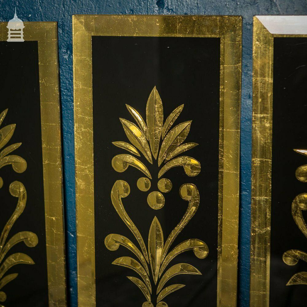 Set Of Four 19th C Gold And Black Mirrored Ornate Patterned Glass Panels photo buy