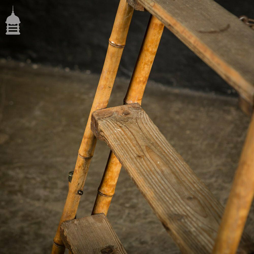 19th C Folding Bamboo And Pine A Steps Ladder photo buy