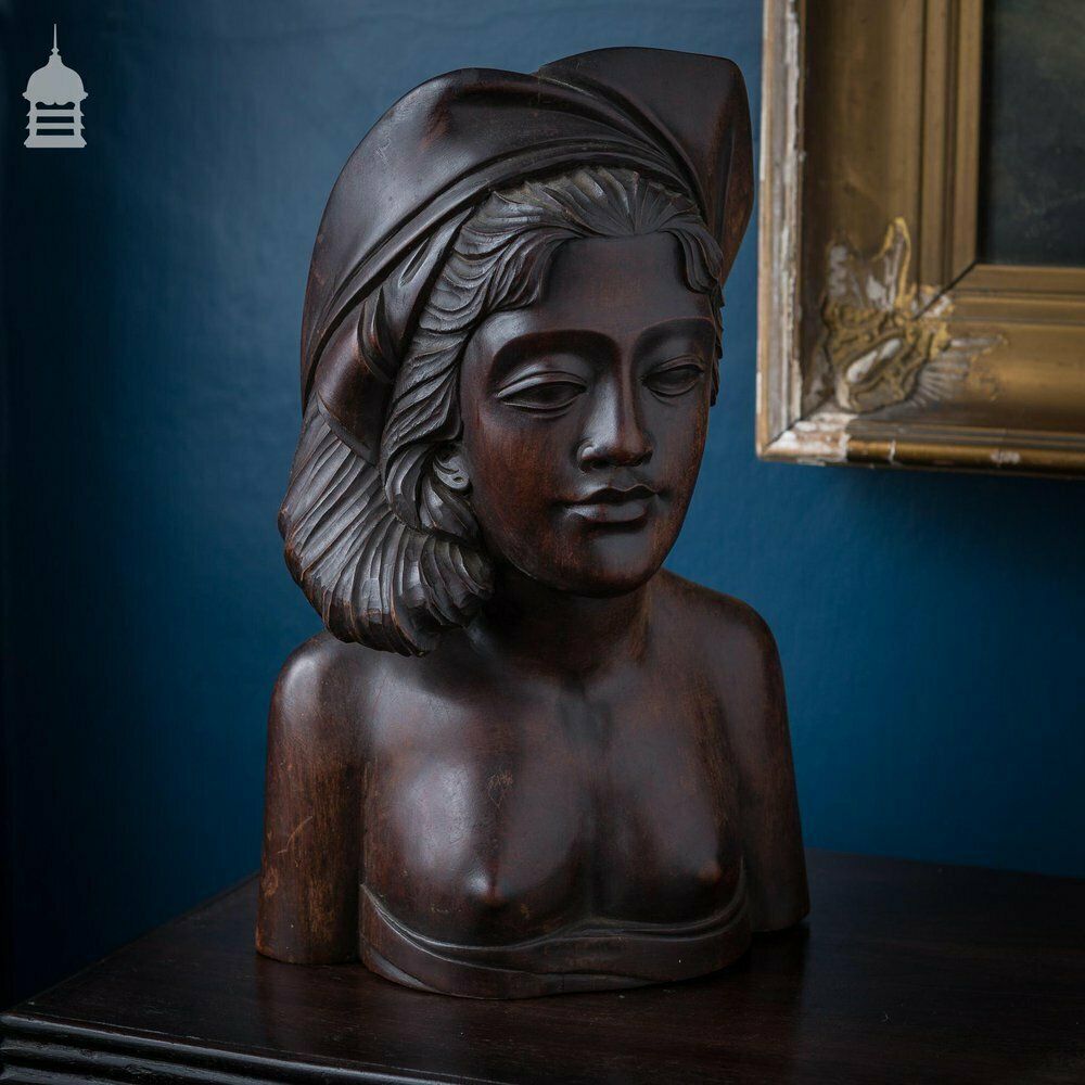 Beautifully Carved Antique Exotic Dark Wood Female Figure Bust photo furniture