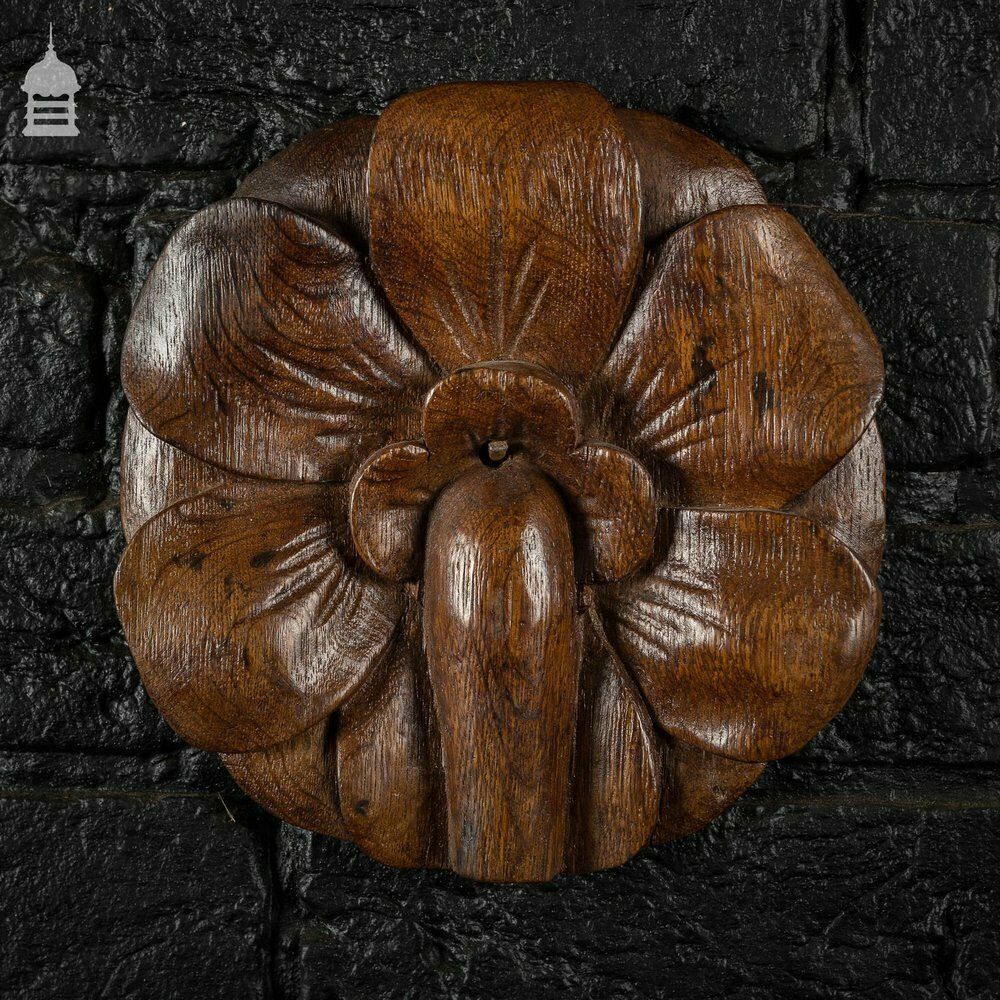 Pair Of Early Oak Floral Petal Carvings photo for sale