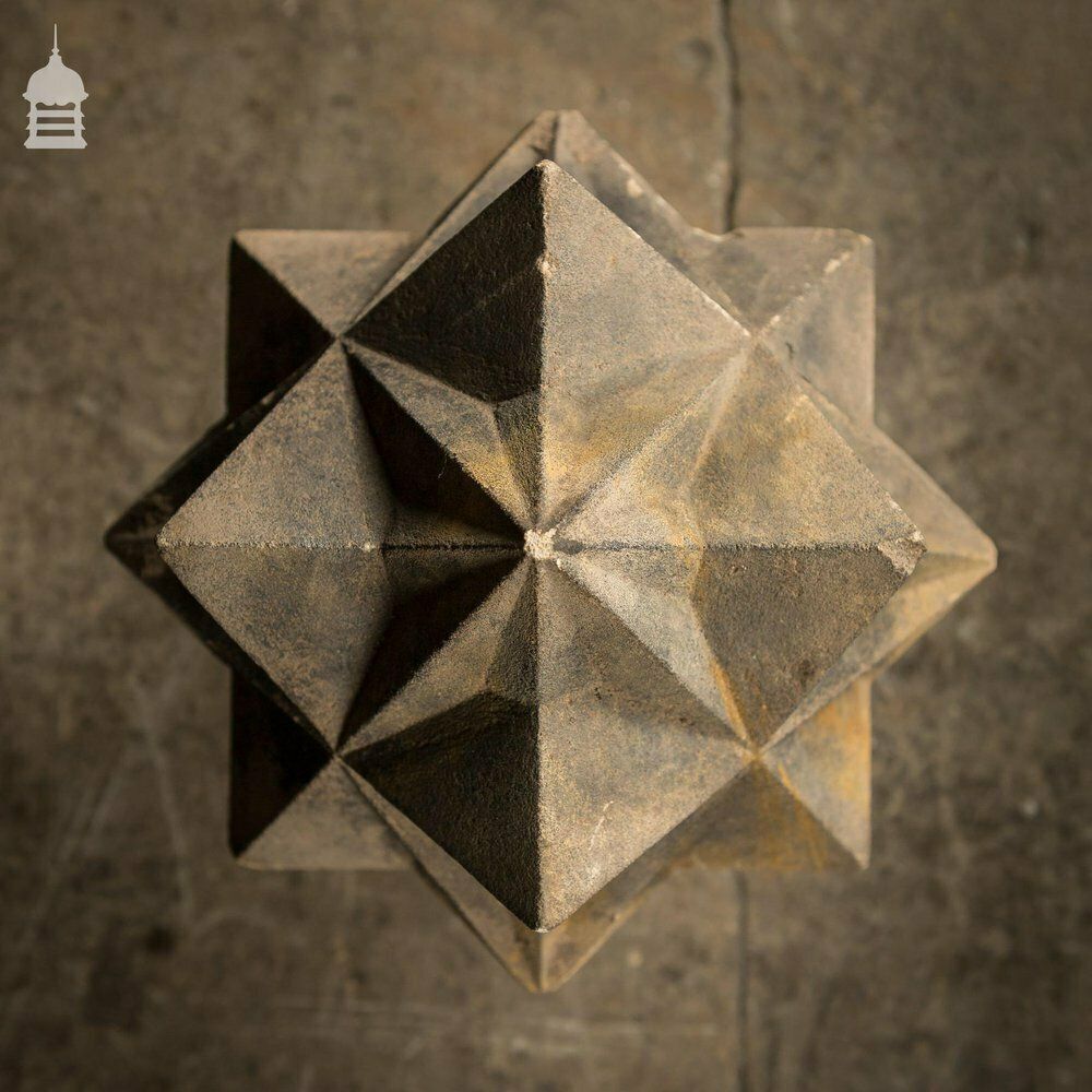 Pair Of Carved Sandstone Geometric Star Design Pier Caps photo Art