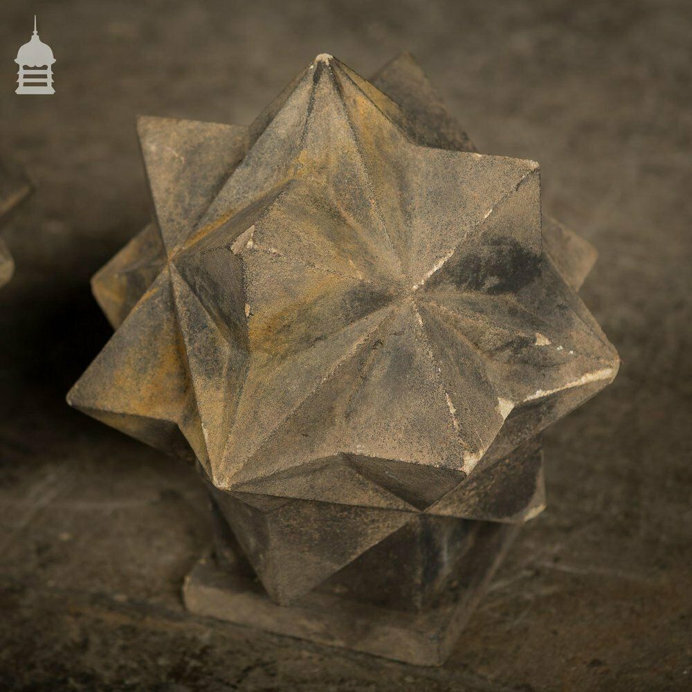 Pair Of Carved Sandstone Geometric Star Design Pier Caps photo vinterior