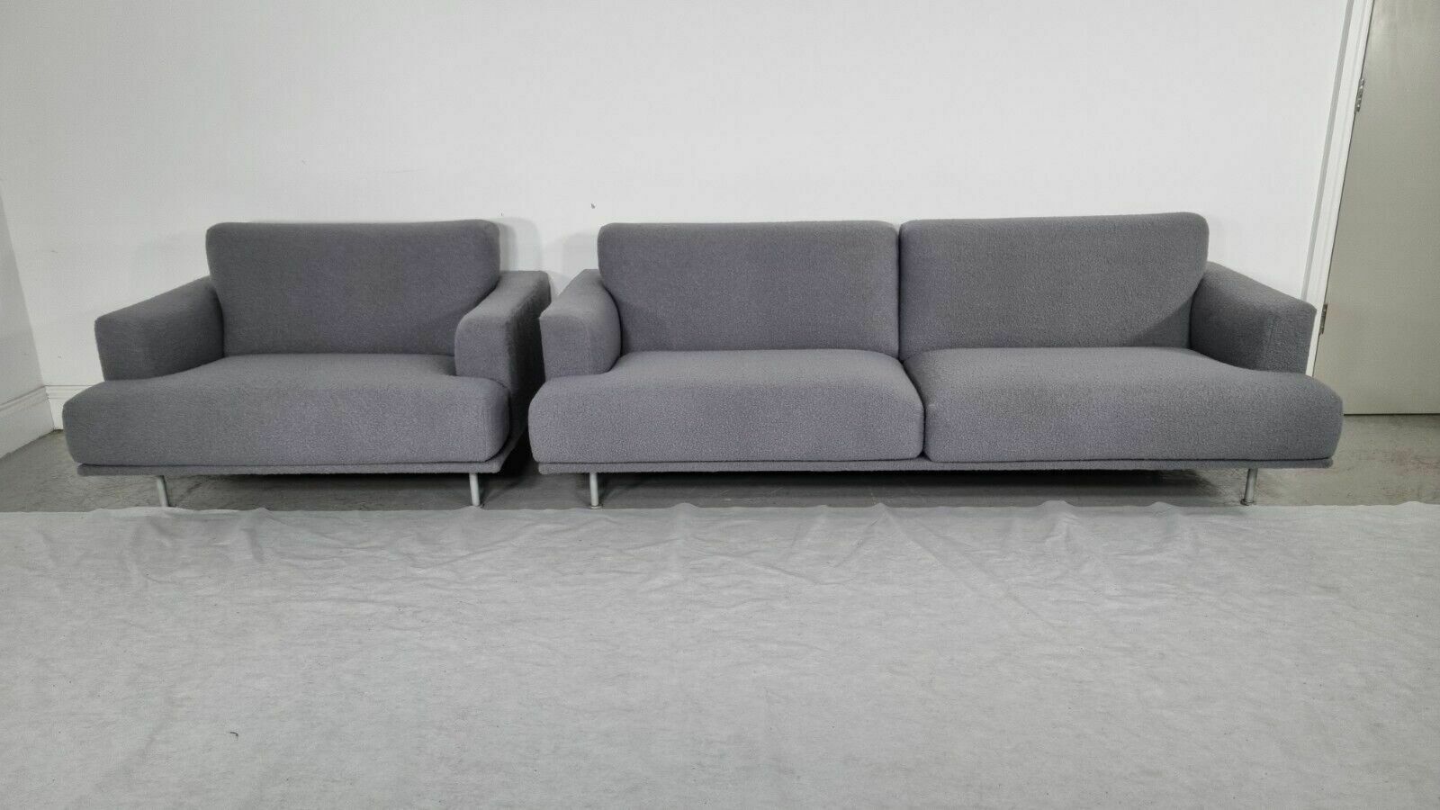 Immaculate Cassina 253 Met 3 Seater And Love Seat In Grey Boucle Fabric photo furniture