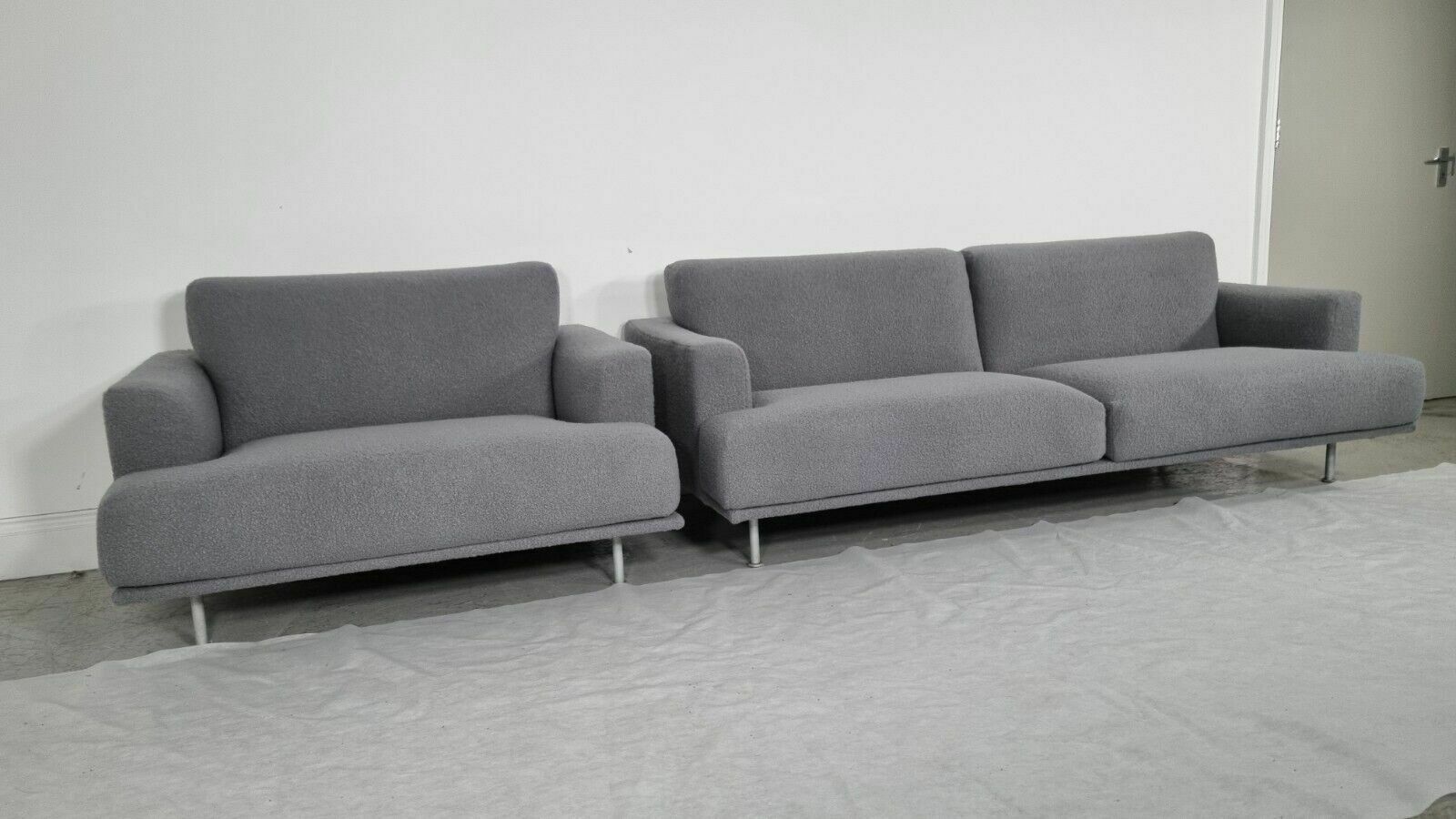 Immaculate Cassina 253 Met 3 Seater And Love Seat In Grey Boucle Fabric photo Furniture