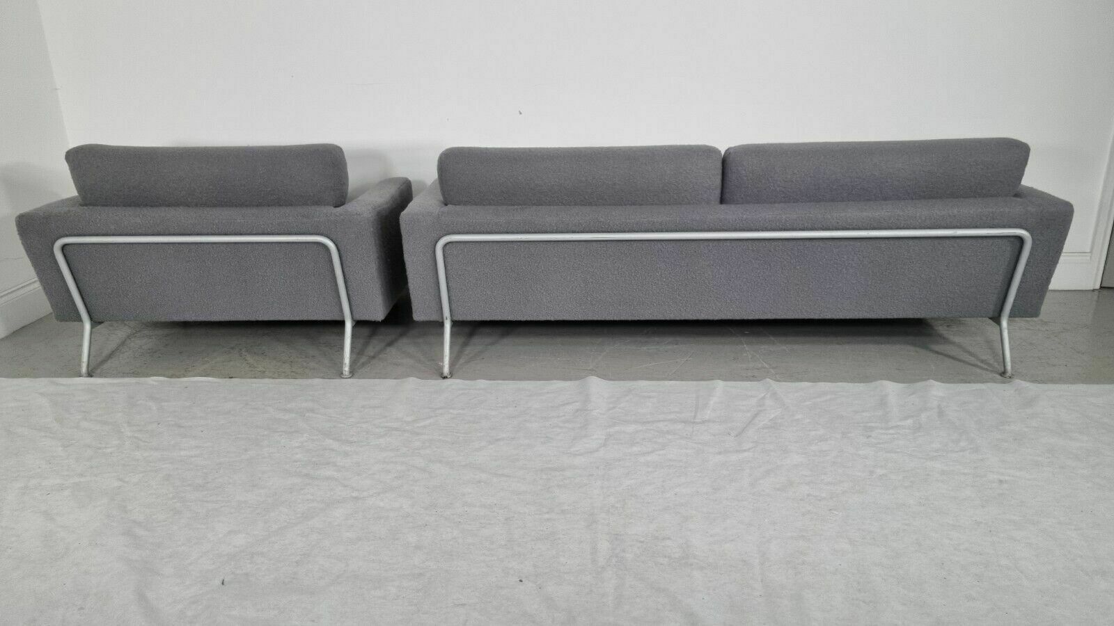 Immaculate Cassina 253 Met 3 Seater And Love Seat In Grey Boucle Fabric photo vintage