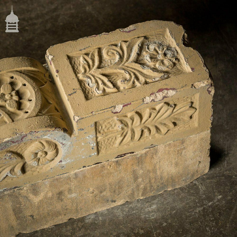 Home Fixtures Pair Of 19th C Decorative Floral Design Large Buff Corbels Stone Supports photo