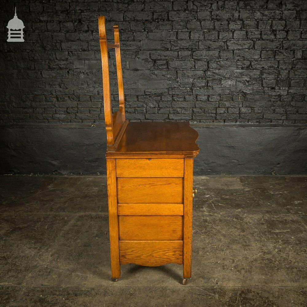 19th C Oak Vanity Unit On Castors With Bouffant Drawer photo vintage