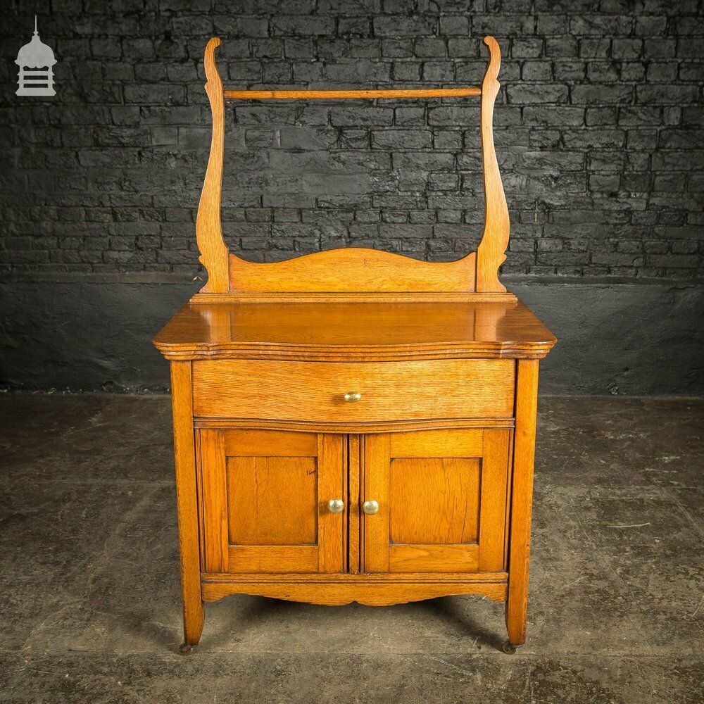 Furniture 19th C Oak Vanity Unit On Castors With Bouffant Drawer photo