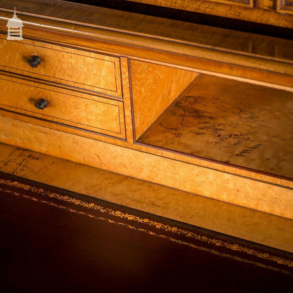 Early 19th C Maple Pedestal Bureau Desk With Internal Birds Eye Maple And Leather Writing Surface photo for sale