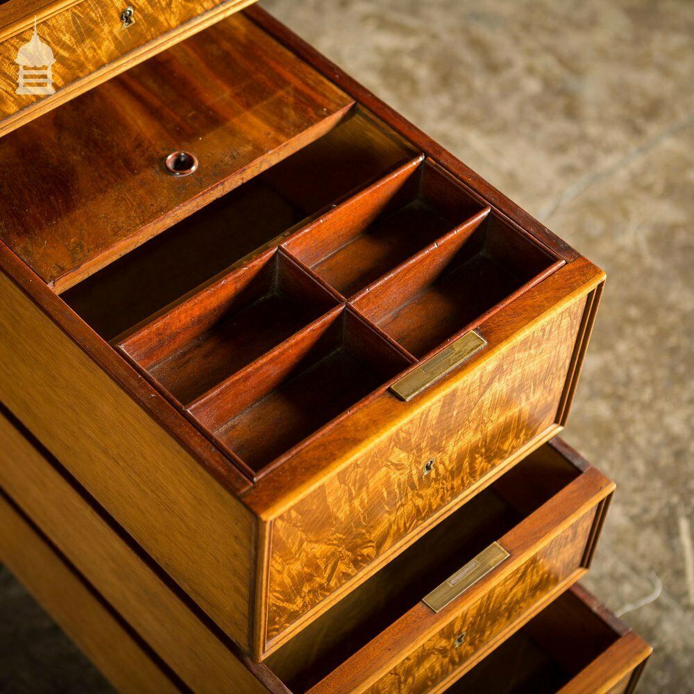 photo for sale Early 19th C Maple Pedestal Bureau Desk With Internal Birds Eye Maple And Leather Writing Surface