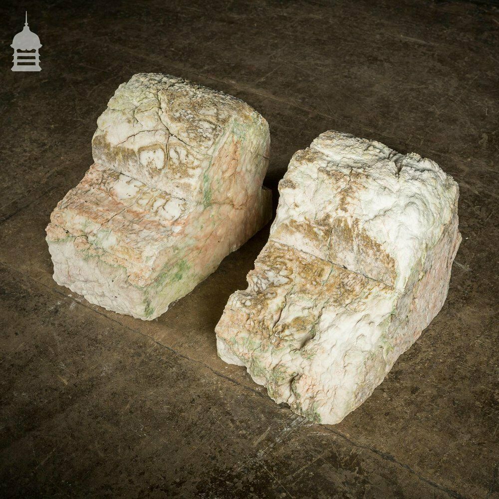 Pair Of Large Decorative 18th C Heavily Eroded Marble Fireplace Corbels photo furniture
