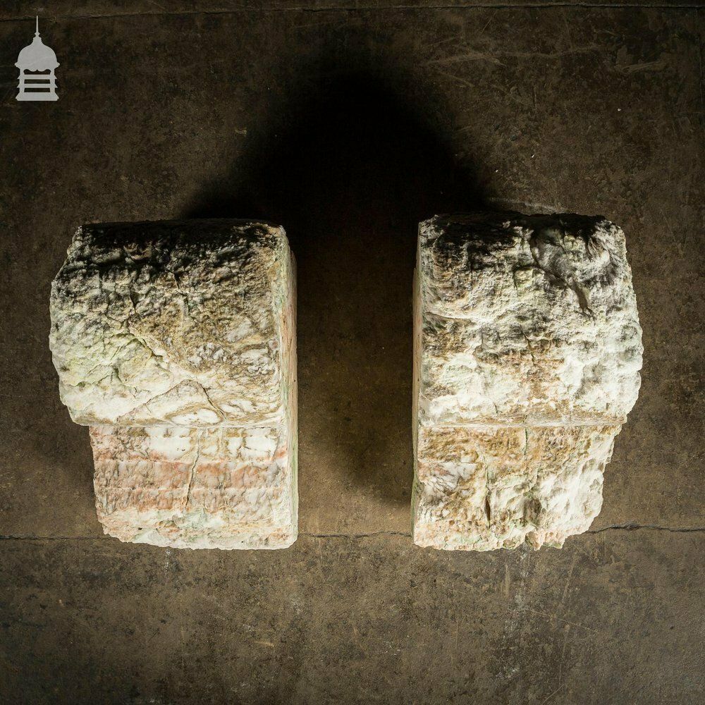 photo vinterior Pair Of Large Decorative 18th C Heavily Eroded Marble Fireplace Corbels