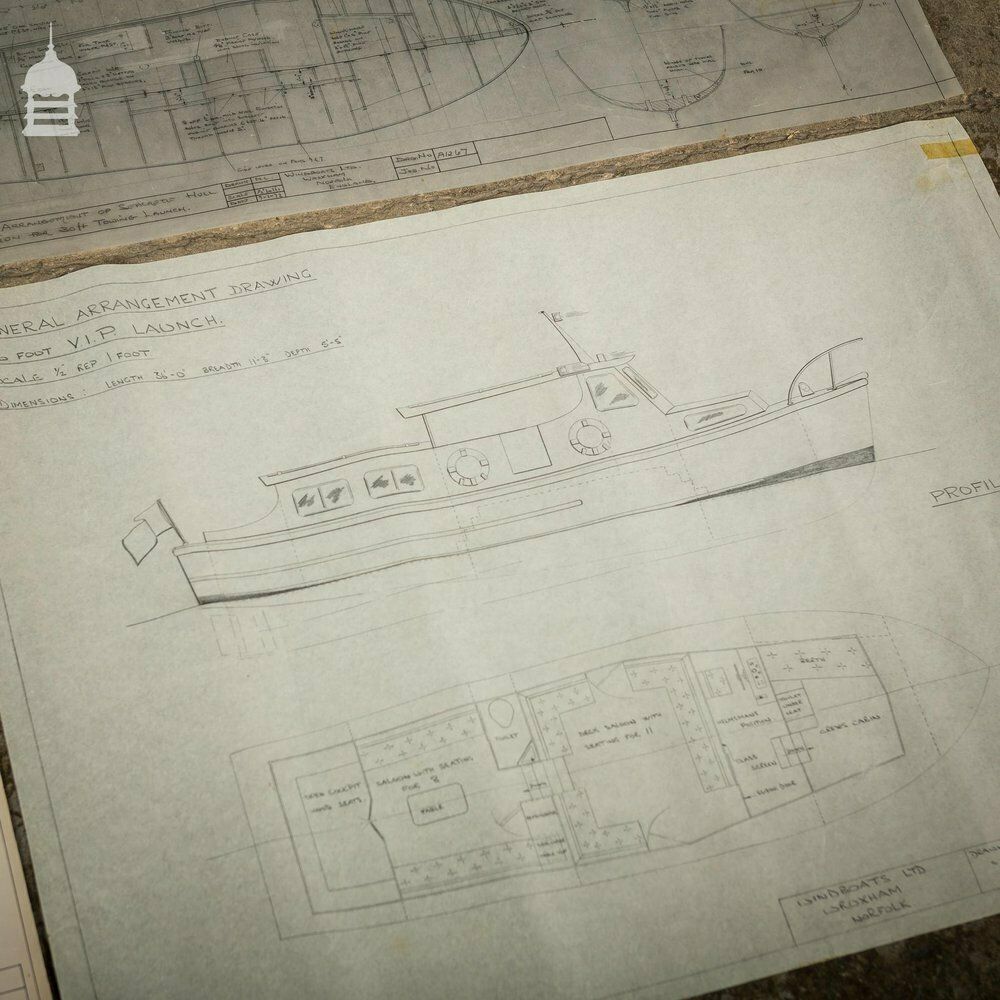 photo for sale Batch Of 550 Vintage Marine Architectural Plans Technical Drawings Blueprints