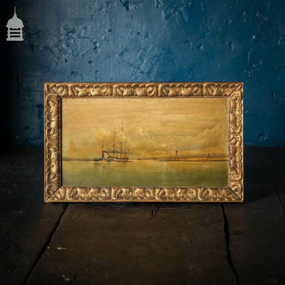 Set Of Three Early 19th C Nautical Maritime Oil Painting Seascapes