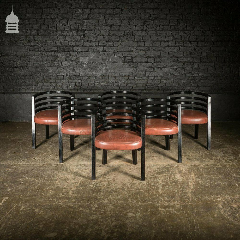 Set Of Six Ebonised Hardwood Deco Tub Shape Dining Chairs photo 4140.0