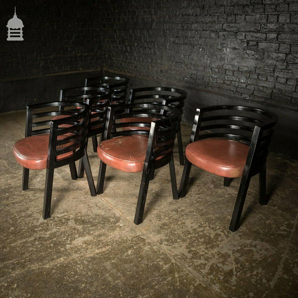 Set Of Six Ebonised Hardwood Deco Tub Shape Dining Chairs photo buy