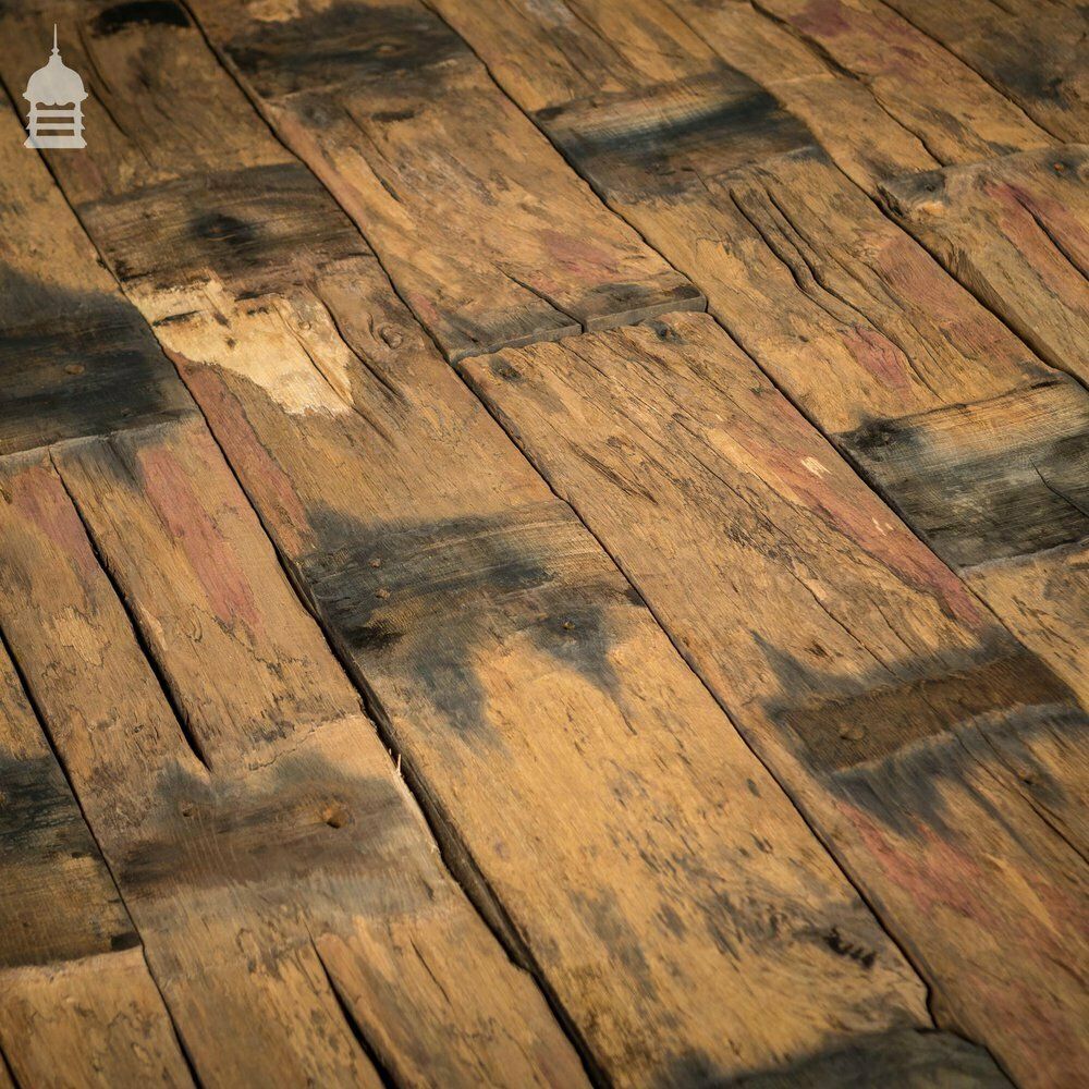 Batch Of 17 Square Metres Of Brushed Oak Reclaimed From Canal Lock Gates