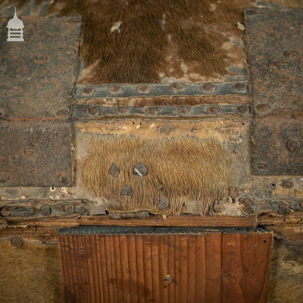 19th C Wooden Trunk Covered In Hide With Metal Strapping, Studs And E.V Monogram On Lid photo Furniture