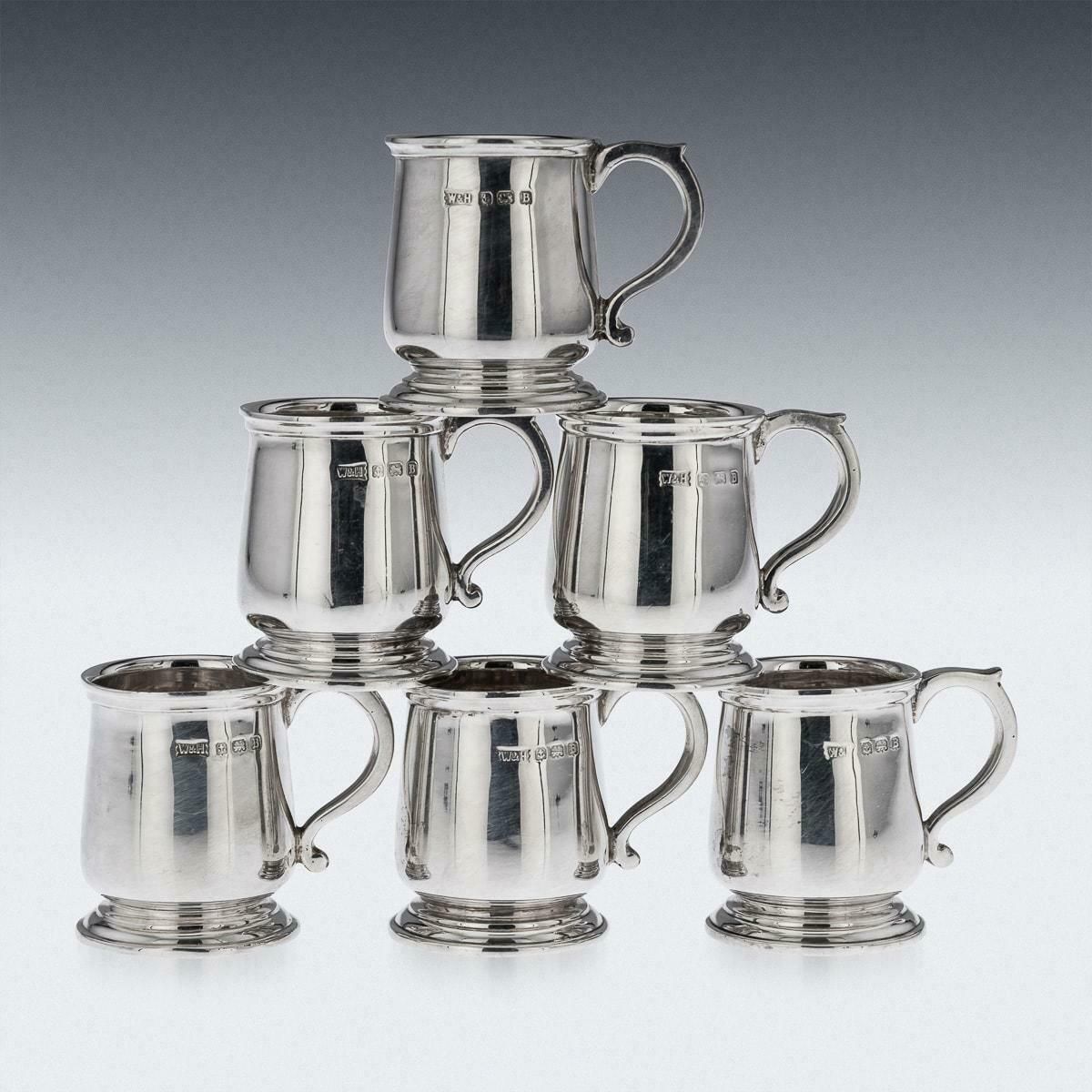 20th Century Set Of Six Solid Silver 'Tankard' Shot Cups, Walker & Hall, C.1926 photo for sale