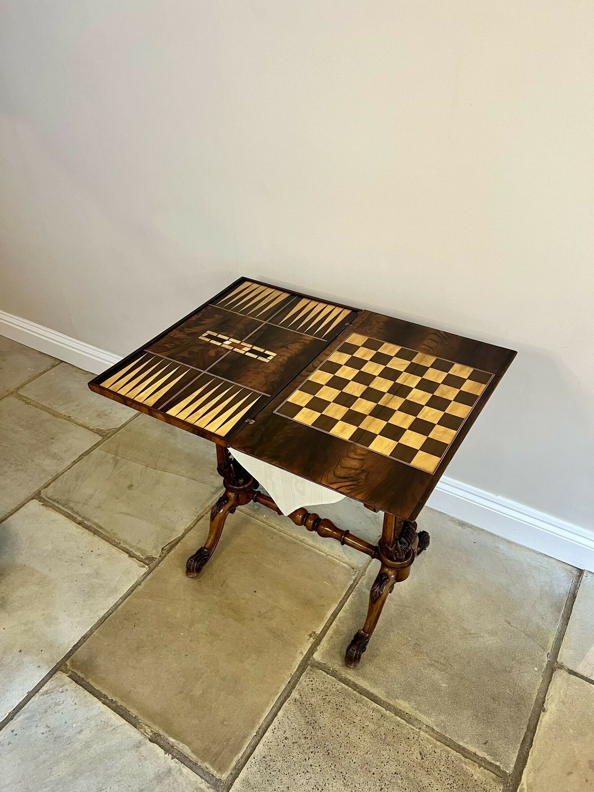 Furniture Outstanding Quality Antique Burr Walnut Inlaid Floral Marquetry Games Table photo