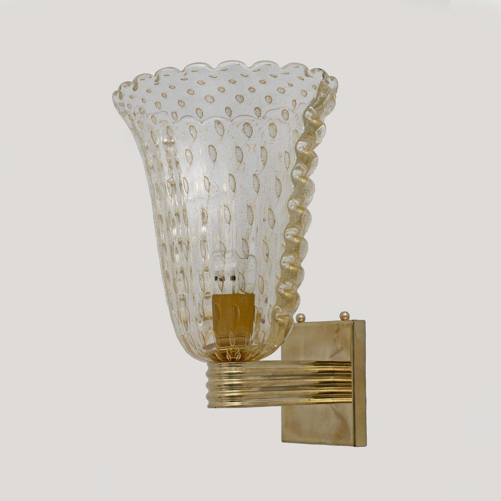 Barovier & Toso Art Dèco Style Brass And Pulegoso Murano Glass Sconces, Pair photo Lighting