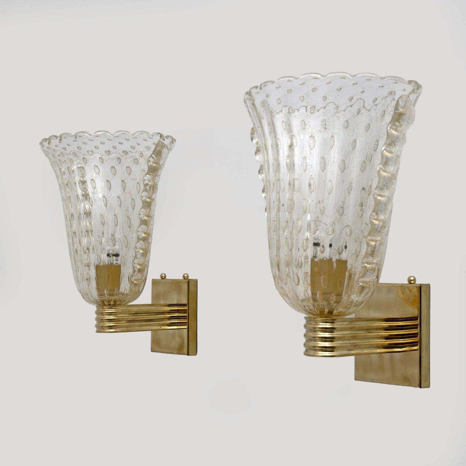 Barovier & Toso Art Dèco Style Brass And Pulegoso Murano Glass Sconces, Pair photo 3316.0