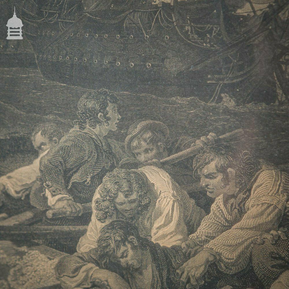 Georgian Engraving Dated 1803 By James Fittler Depicting The 1798 Battle Of The Nile In Painted Birdseye Maple Effect Frame photo vintage