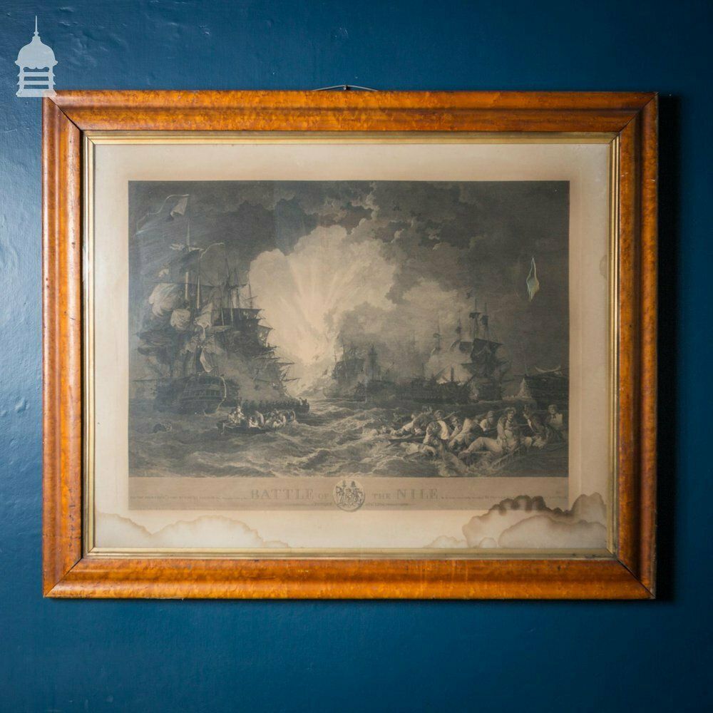 photo vintage Georgian Engraving Dated 1803 By James Fittler Depicting The 1798 Battle Of The Nile In Painted Birdseye Maple Effect Frame