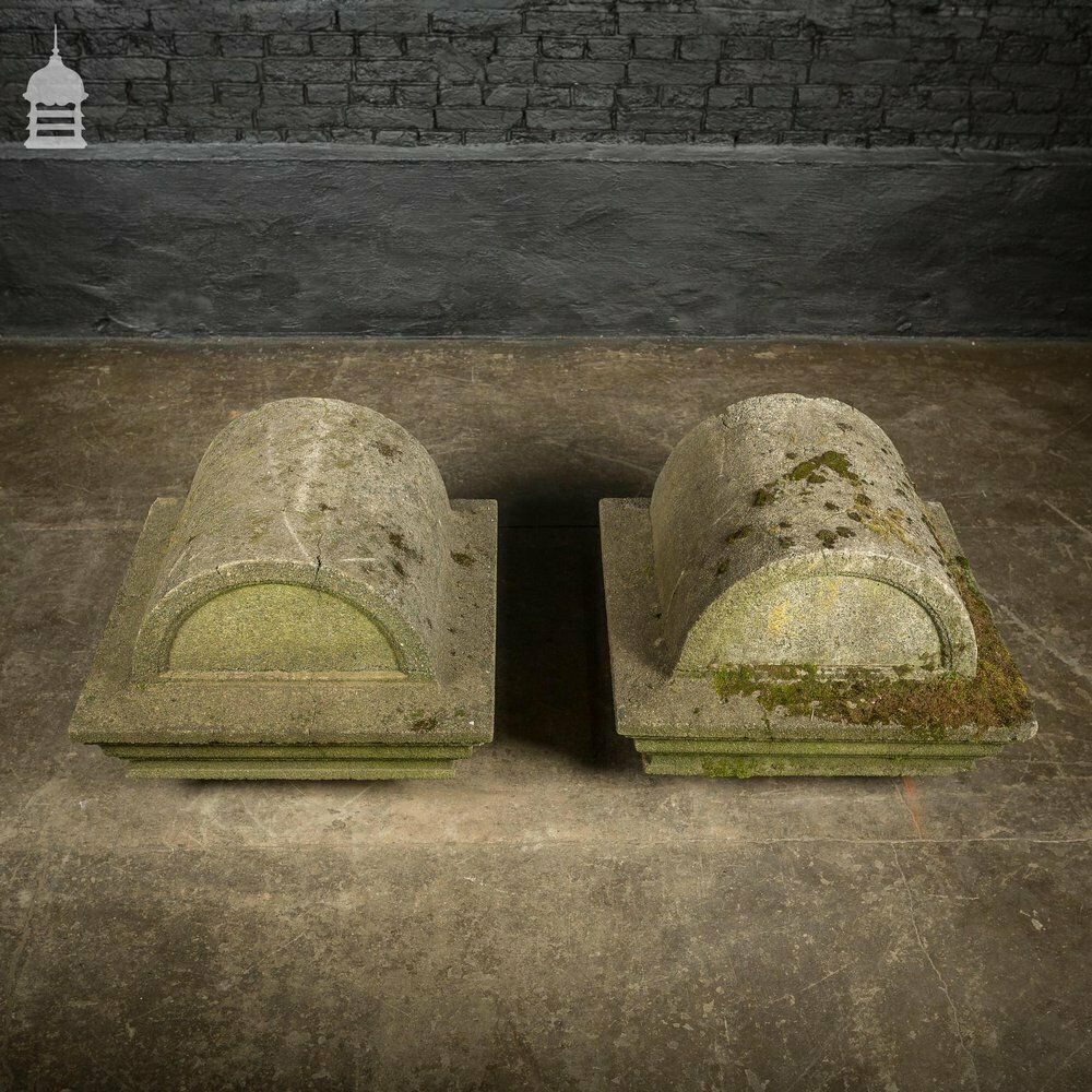 Pair Of Reclaimed Composition Pier Caps With Lichen photo furniture