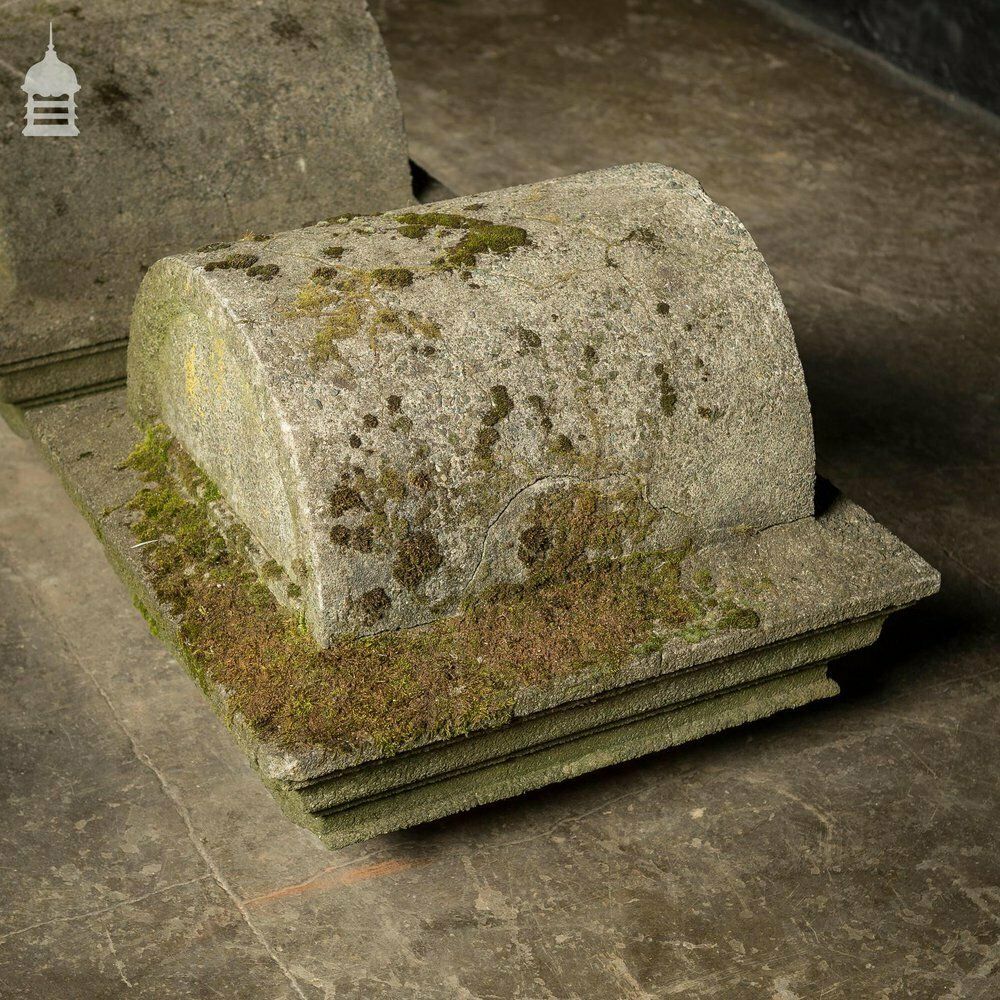 Pair Of Reclaimed Composition Pier Caps With Lichen photo vintage