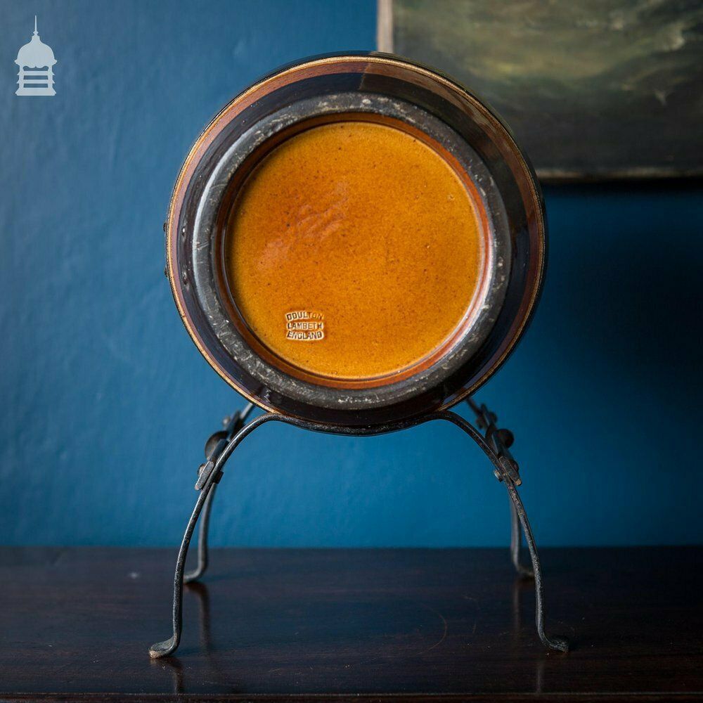 photo vinterior Pair Of Late 19th C Doulton Lambeth Stoneware Pedestrian Barrelette Picnic Whiskey Barrels On Stands